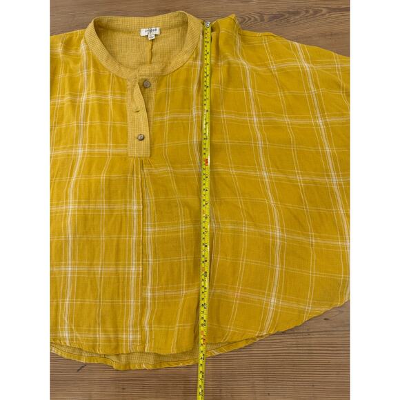 Umgee‎ Oversized Dolman Sleeve Blouse Mustard Yellow Plaid Large - Picture 5 of 7